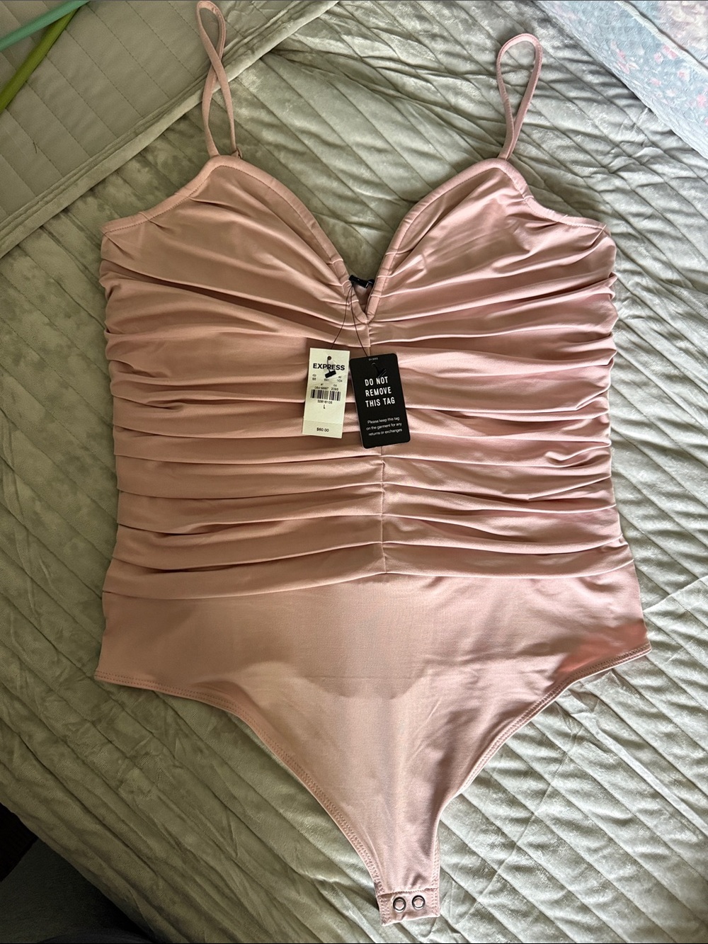 Express Dusty Rose Ruched Bodysuit Thong